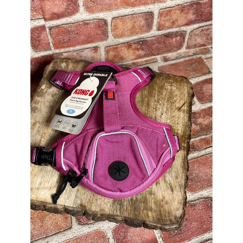 KONG Ultra Durable Waste Bag Harness Pink Magenta Small Reflective Mesh Dog Vest